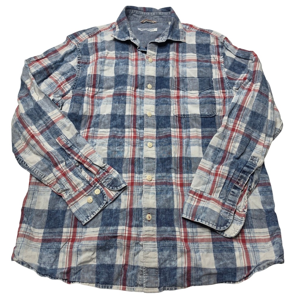 Tommy Bahama Mens Blue Red Plaid Long Sleeve Button Down Shirt Size L